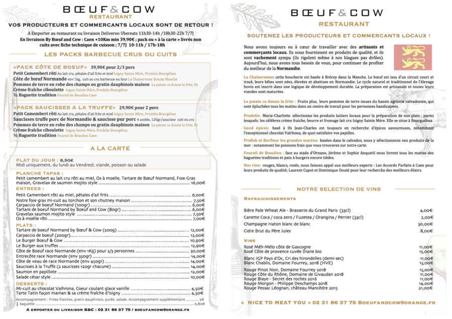 MENU BOEUF AND COW EMPORTER OU LIVRAISON